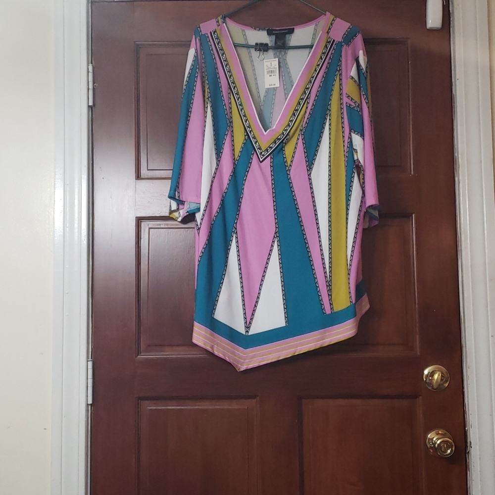 Turquoise pink and yellow shirt